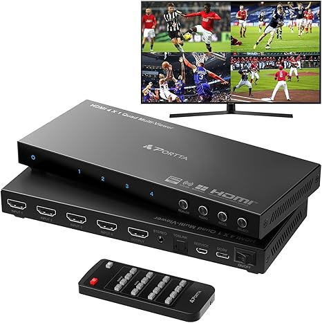HDMI Multiviewer Switch 4x1 with PIP, PORTTA Quad Multi View...
