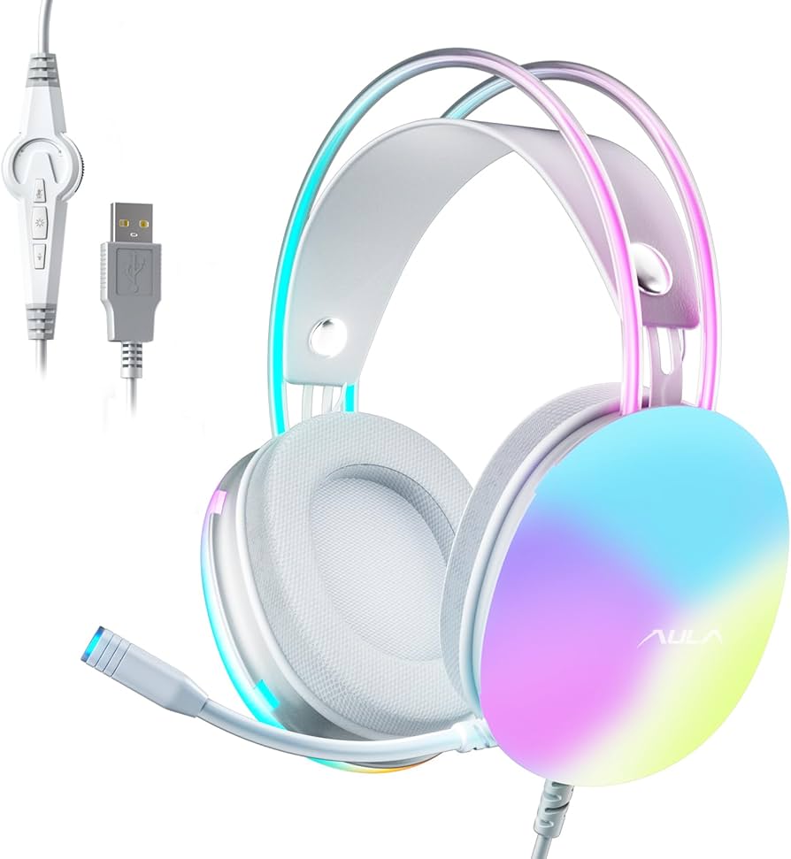 GM Gaming Headset with Mic for PC, RGB Rainbow Backlit Headp...